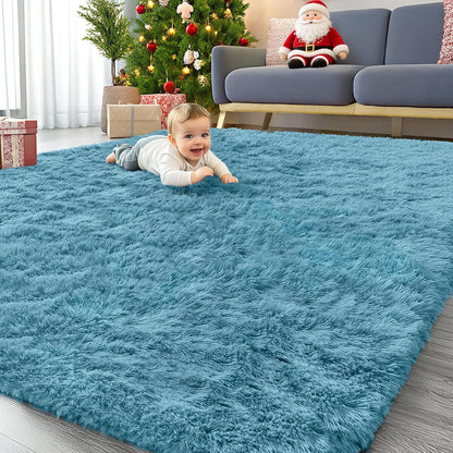 OLANLY Large Area Rug - Soft Fluffy Shaggy Carpet for Living Room & Bedroom | 8x10 Slate Blue