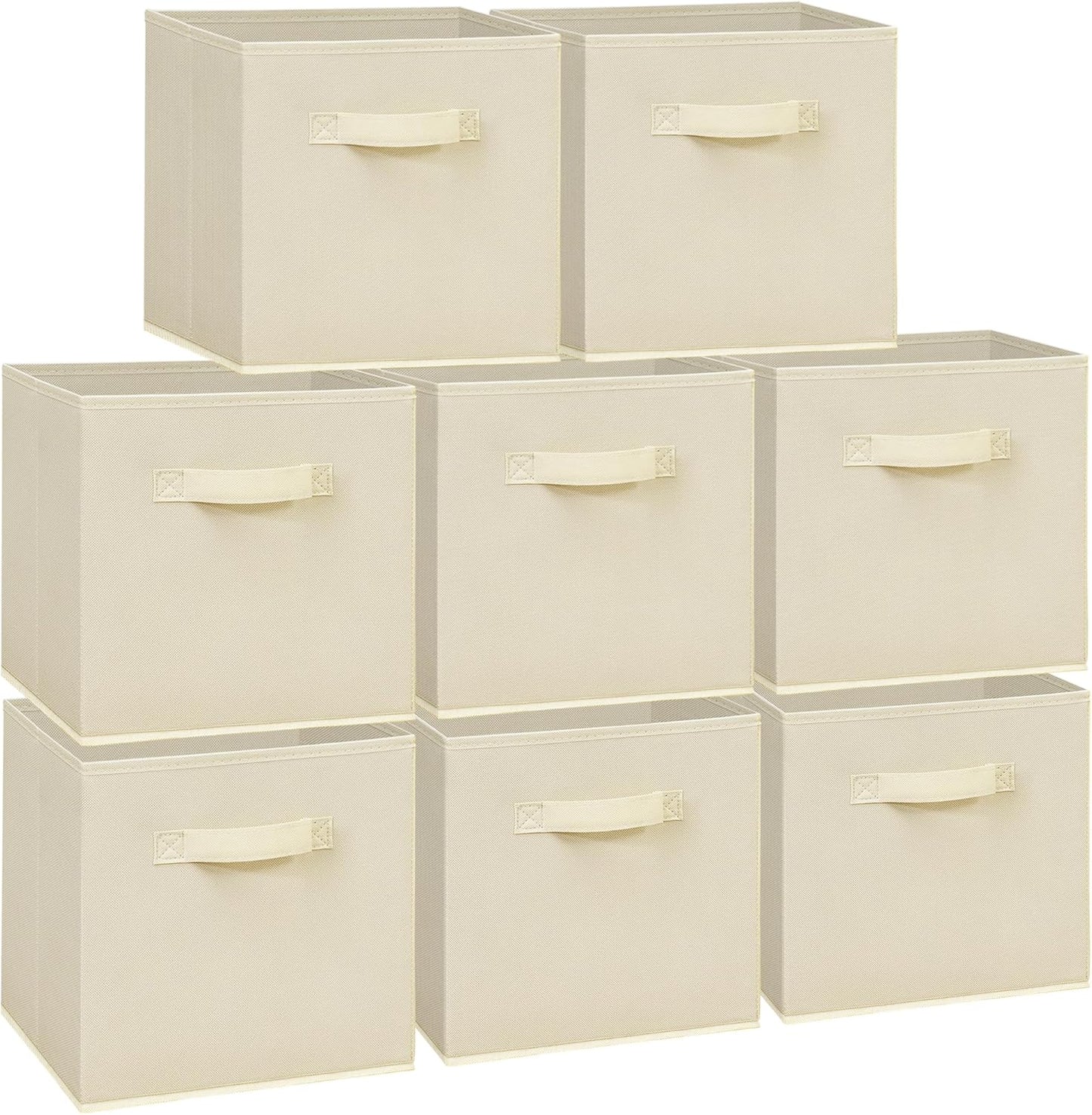 Skiennix 11x11 Storage Bins - Set of 8 Collapsible Fabric Organizers with Handles | Beige