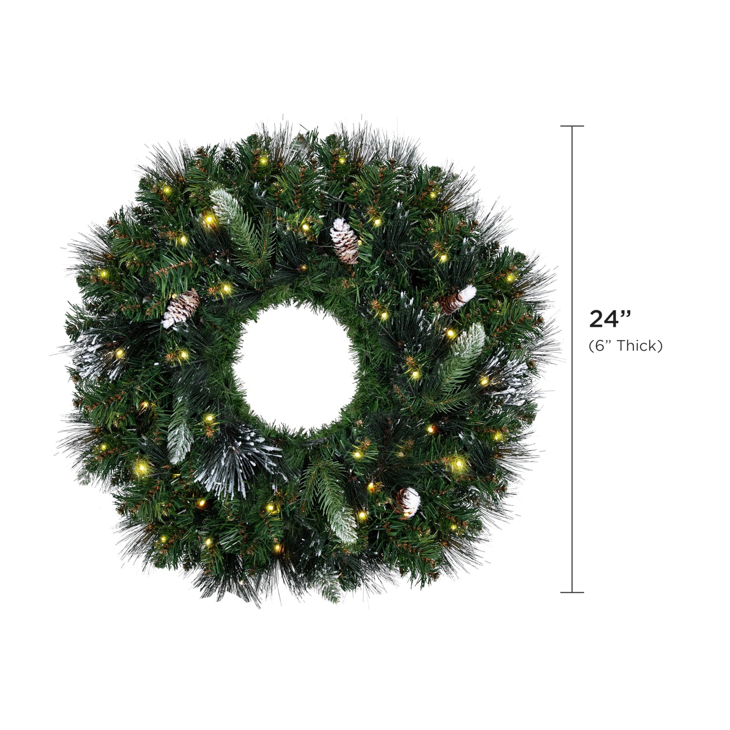 Papyrus 24" Pre-Lit Frosted Carolina Pine Artificial Wreath, Pine Cones, Warm White Light, Battery Powered, Indoor/Outdoor