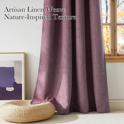 NICETOWN Blackout Curtains - Short Faux Linen in Greyish Purple | 63 Inches Long, Easy Care Grommet Top, 2 Panels