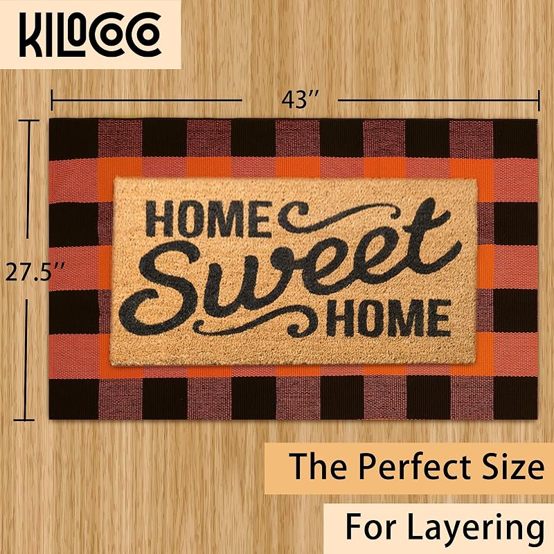 Fall Orange Buffalo Plaid Door Mat 2.3' x 3.6' - Casual Front Porch Rug (Variation: Orange & Black 2'4" x 3'7")