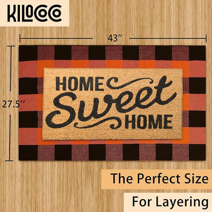 Fall Orange Buffalo Plaid Door Mat 2.3' x 3.6' - Casual Front Porch Rug (Variation: Orange & Black 2'4" x 3'7")