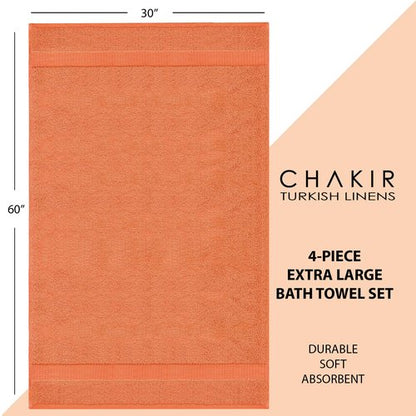 Chakir Turkish Linens | Hotel & Spa Quality 100% Cotton Luxury Turkish Towels | Soft & Absorbent (30x60 Inches Extra Large Bath Towels, Set of 4 - Coral)
