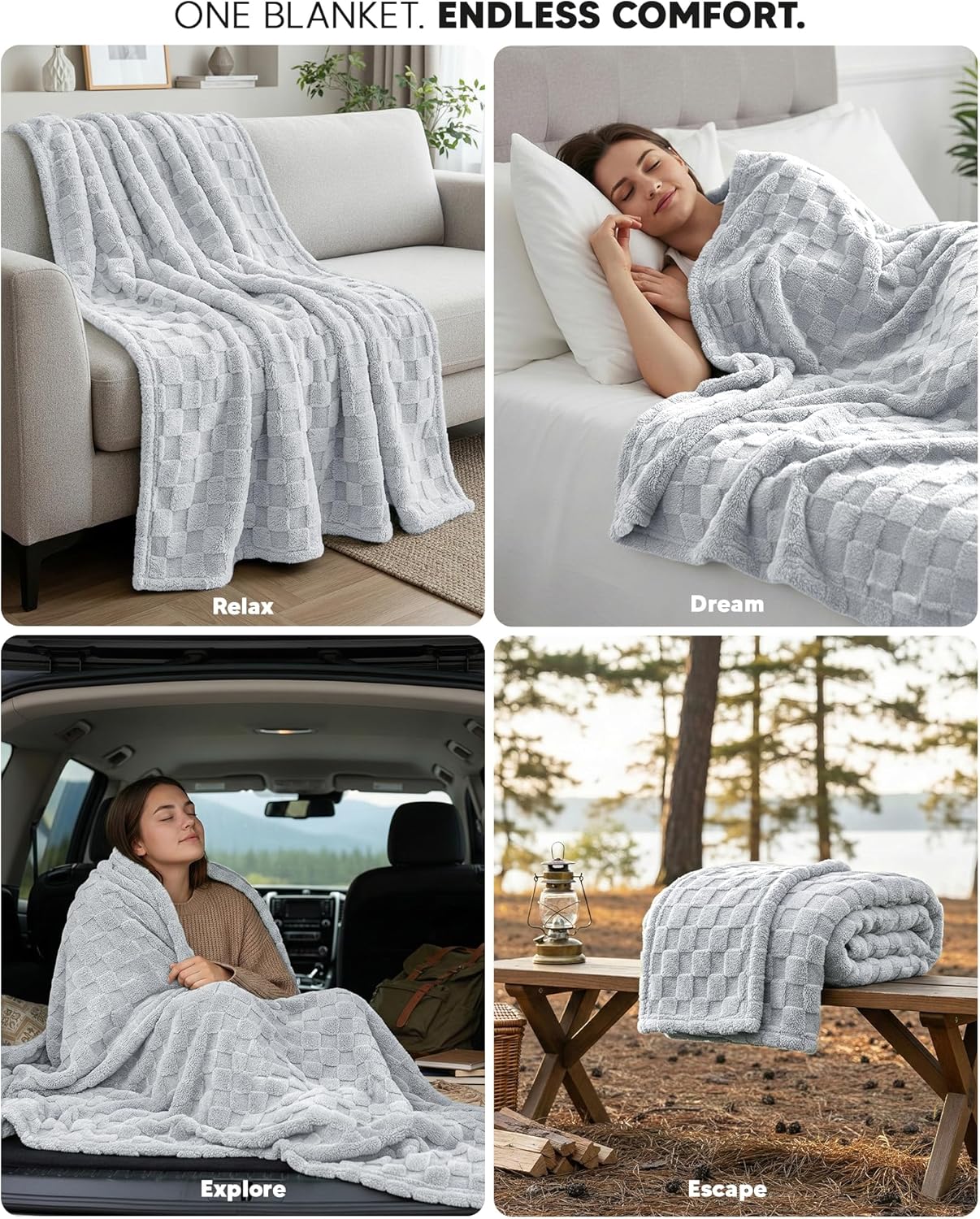 Utopia Bedding Cool Grey Checkered Fleece Throw Blanket - Soft Plush Cozy Design | 50x60 Inches