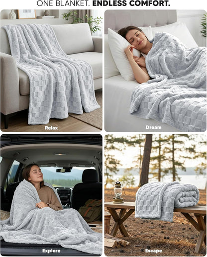 Utopia Bedding Cool Grey Checkered Fleece Throw Blanket - Soft Plush Cozy Design | 50x60 Inches