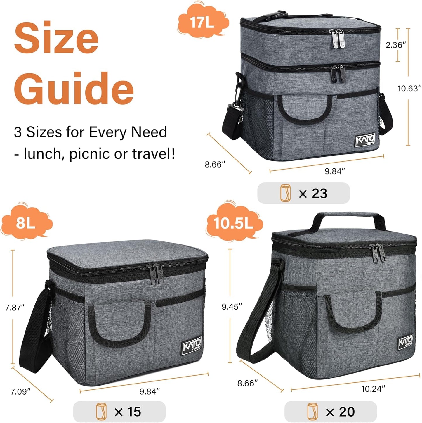 Tirrinia Insulated Lunch Bag - Leakproof Soft Cooler for Adults & Kids | Charcoal Color, Perfect for Work, School & Picnics