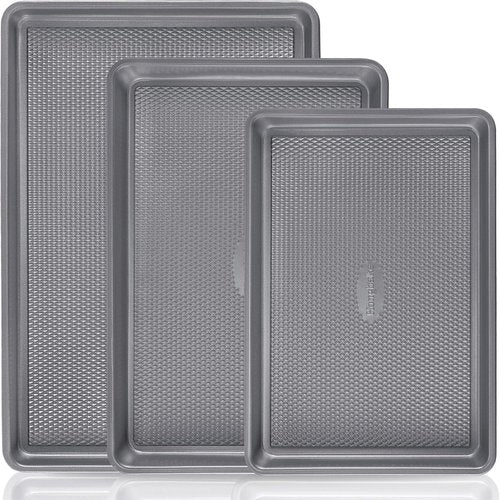 HONGBAKE Nonstick Ceramic Baking Sheet Pan Set - 3 Pack Half/Quarter/Jelly Roll Pans | Charcoal Gray