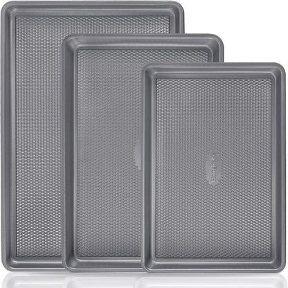 HONGBAKE Nonstick Ceramic Baking Sheet Pan Set - 3 Pack Half/Quarter/Jelly Roll Pans | Charcoal Gray