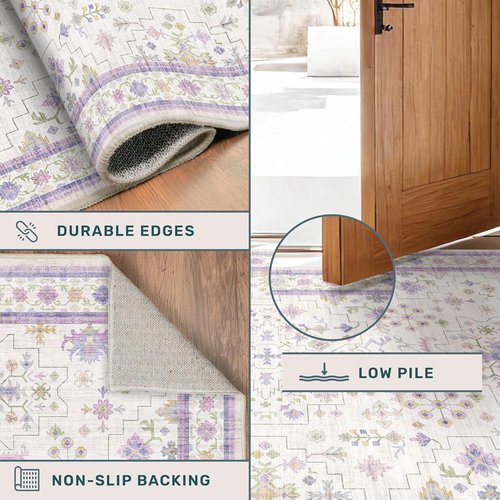 Hazo Haus Purple Area Rug - Non-Slip, Machine Washable 4x6 Floral Design for Girls' Bedroom & Nursery