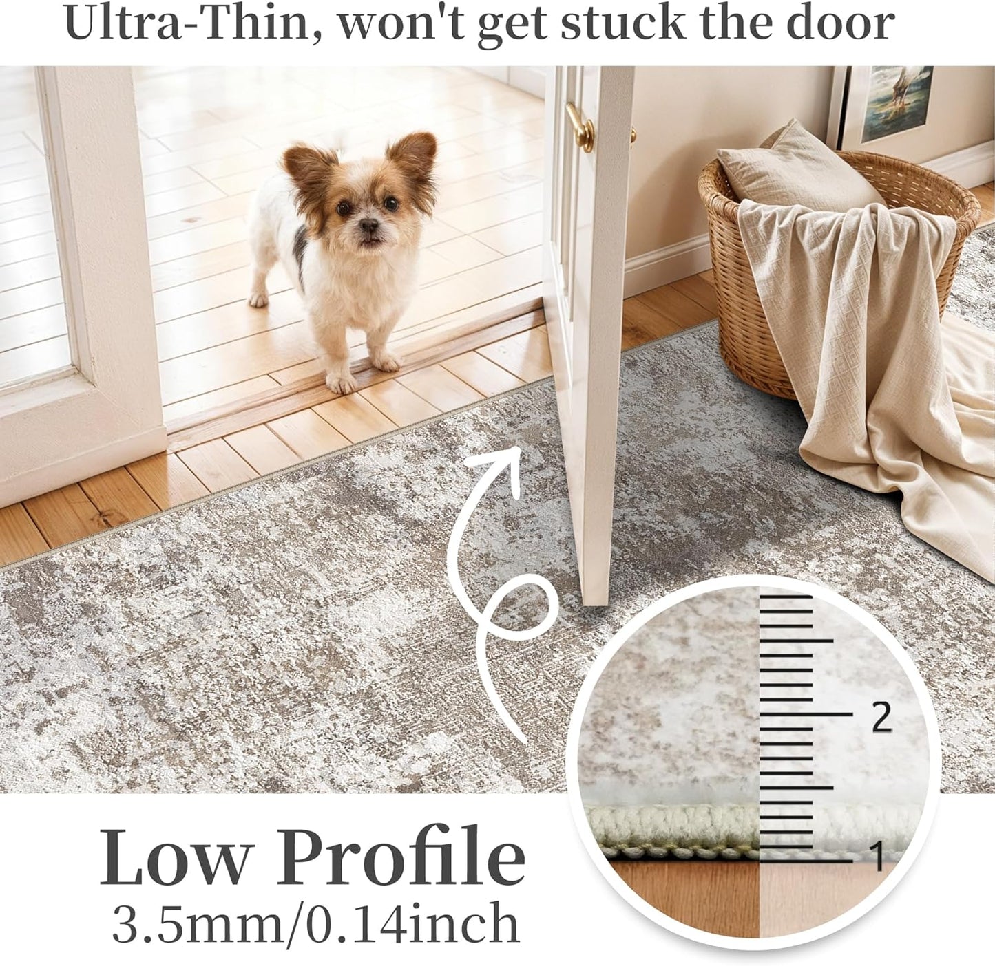 Skiennix Washable 2x5 Entryway Runner Rug - Modern Abstract Non-Slip, Easy-Clean, Stain-Resistant (Brown/Beige)