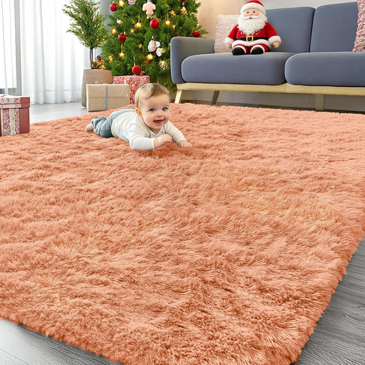 OLANLY Large Area Rug - Soft Fluffy Shaggy Carpet for Living Room & Bedroom | 6x9 ft, Muted Orange
