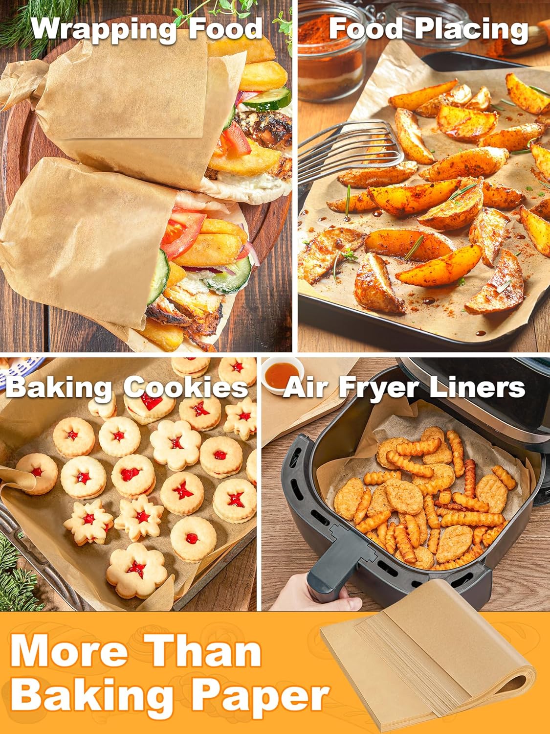 SMARTAKE Non-Stick Parchment Paper Baking Sheets - 200 Pcs, 12x16 Inches for Baking, Grilling & Steaming