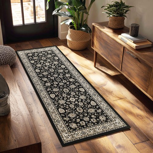XWZO Runner Rug 2x6ft, Washable Hallway Runner with Non-Slip Backing, Spill Stain Resistant Floor Mat for Entryway Corridor Bedroom Kitchen Farmhouse, Soft Low-Pile Area Carpet, Black
