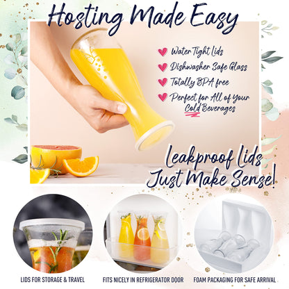 Prestige Mimosa Bar Kit - Glass Carafe (27oz) & Brunch Decor, Pitcher w/Plastic Lid, Bubbly Juice Carafes for Mimosa Bar Supplies, Baby Bridal Shower (Set of 3)