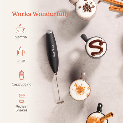 Powerful Handheld Milk Frother, Mini Milk Frother Wand, Battery Operated Stainless Steel Drink Mixer - Frother Stand for Milk Coffee, Lattes, Cappuccino, Frappe, Matcha, Hot Chocolate. Gift