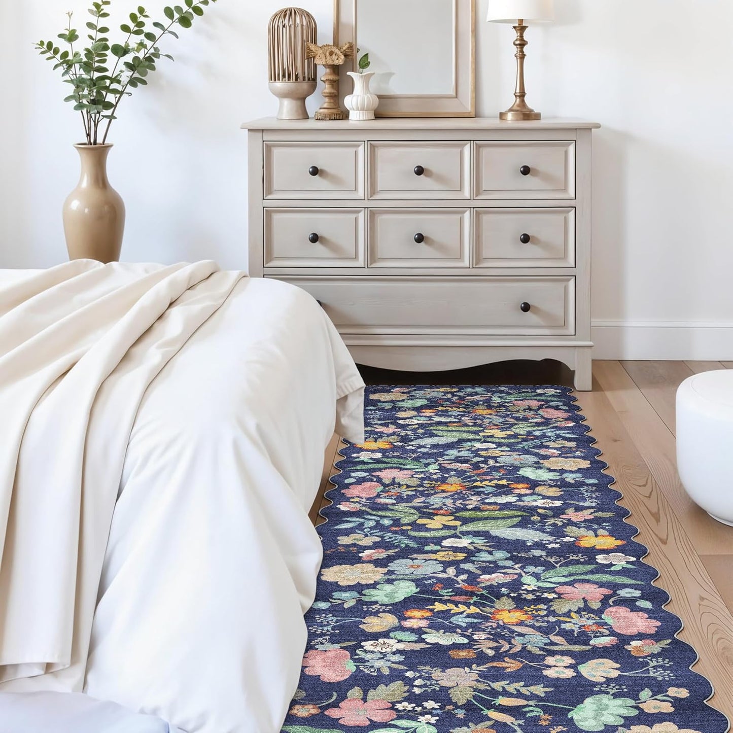 Regine Switzerland Washable Hallway Runner Rug - Non-Slip Floral Design | Soft, Stain-Resistant, 2'6"x12", Purple