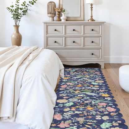 Regine Switzerland Washable Hallway Runner Rug - Non-Slip Floral Design | Soft, Stain-Resistant, 2'6"x12", Purple