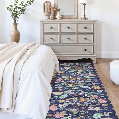 Washable 2'6x12 Hallway Runner Rug: Entryway Non Slip Floral Rug Farmhouse Soft Stain Resistant Carpet for Kitchen Bathroom Bedroom Low Pile Pet Friendly Floor Mat for Living Room(2'6x12/Purple)