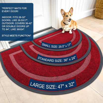 OLANLY Half Circle Door Mat - Waterproof All-Season Doormat for Indoor/Outdoor Use | 36x24, Wine Red