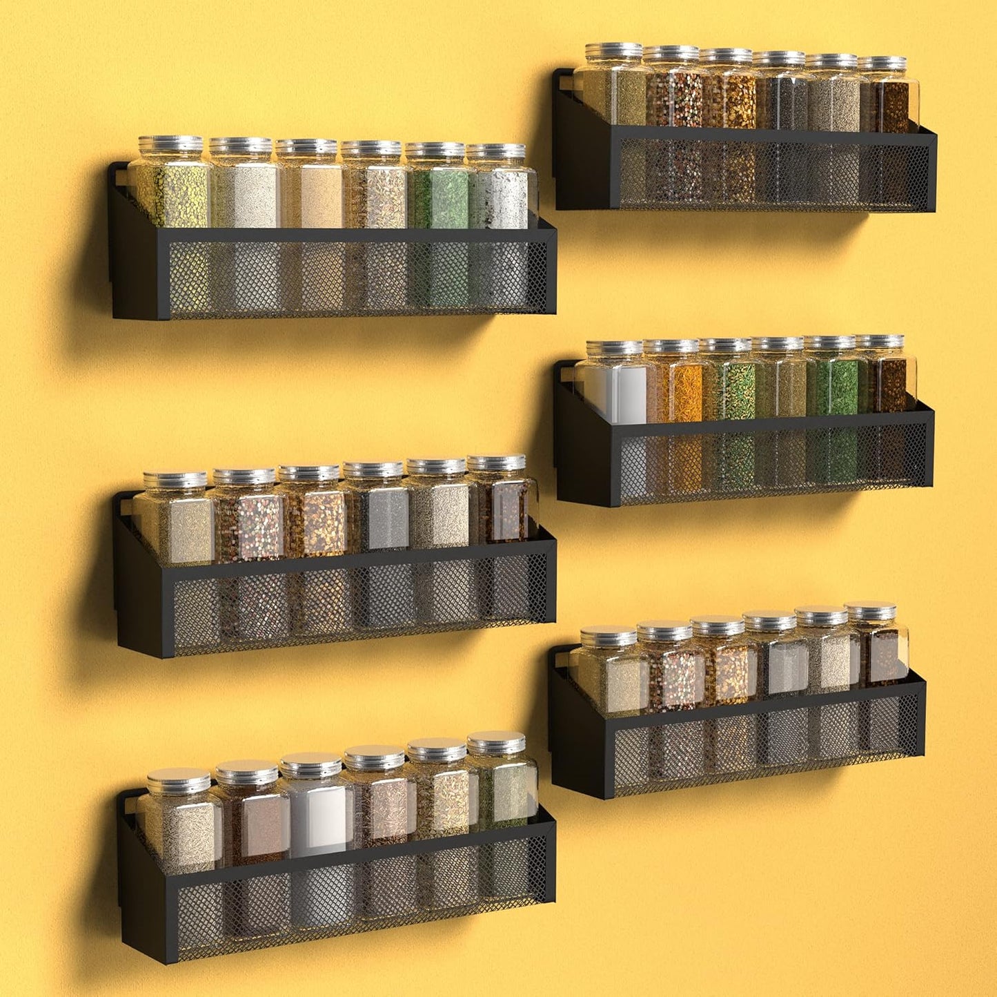 Moforoco Spice Rack - Over Door Pantry Organizer for Cabinet | Black Wall-Mount Storage Shelf