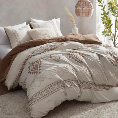 Oli Anderson Boho Duvet Cover Set King Size, Beige and Terracotta Color Clash 3 Pieces Microfiber Bedding Set, Durable and Super Soft Duvet Covers with Zipper and Ties, 104"*90"