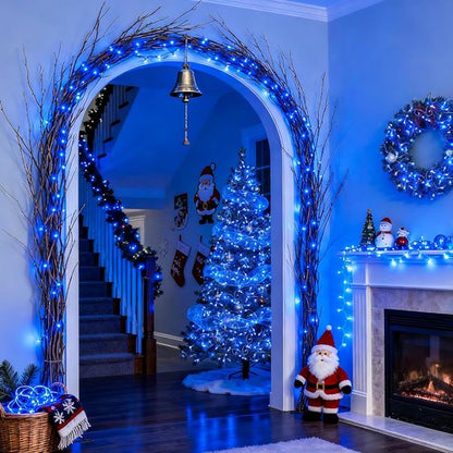 JMEXSUSS 100 LED Blue Christmas Lights - 33ft Clear Wire Fairy String Lights with 8 Modes for Indoor/Outdoor Use