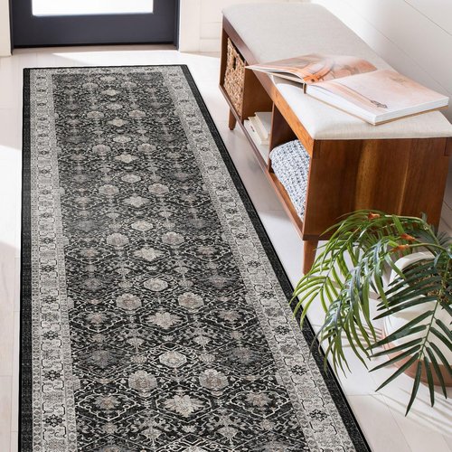 Hallway Runner Rug by Hallway - Washable Vintage Non-Slip 2'6''x14'' Indoor Carpet in Black
