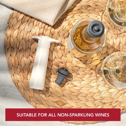 Vacu Vin Wine Saver Pump White with Vacuum Wine Stopper - Keep Your Wine Fresh for up to 10 Days - 1 Pump 2 Stoppers - Reusable - Made in the Netherlands