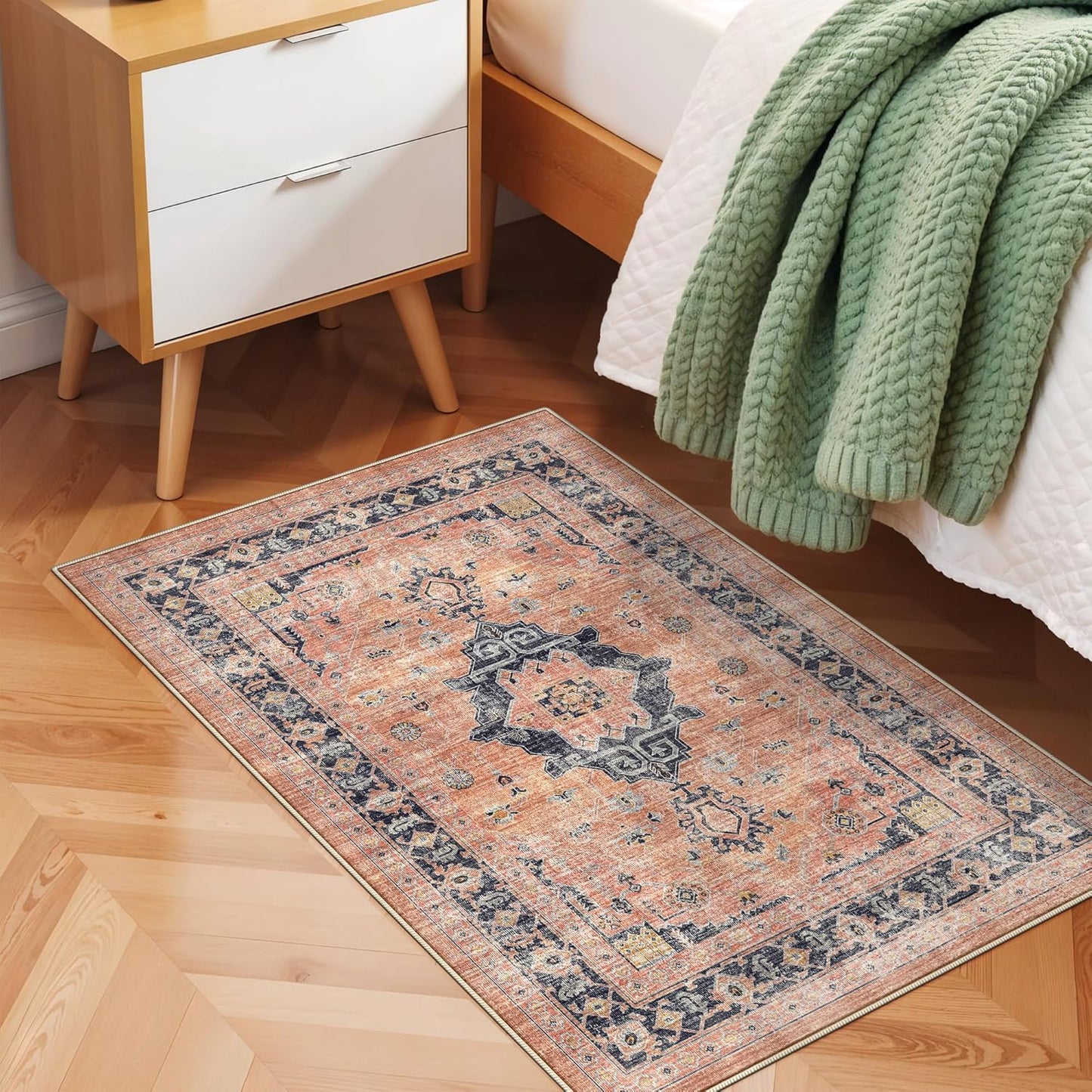 Regine Switzerland Washable 2x3 Small Area Rug - Vintage Soft Non-Slip Carpet for Pets | Stain Resistant, Orange