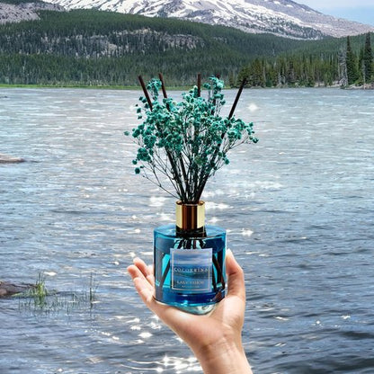 COCORRÍNA Reed Diffuser - Lake Tahoe 6.7 Fl. Oz Set with 8 Sticks & Preserved Baby's Breath | Home Decor