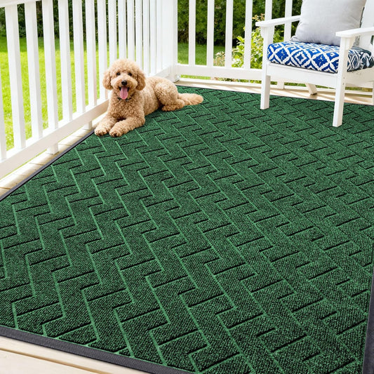 OLANLY Indoor Outdoor Front Door Mat - Waterproof All-Weather Herringbone Design | Easy Clean, 71x47 Inches, Green