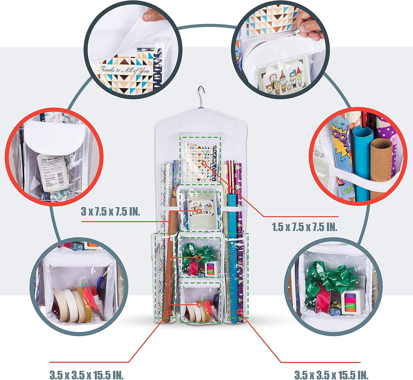 Skiennix Double-Sided Gift Bag & Wrap Organizer - Stylish White Design for Easy Storage