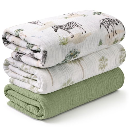Muslin Swaddle Blankets for Newborn, 3 Pack Breathable Soft Receiving Blanket, Large 38 x 40 inches Swaddle Wrap Burping Clothes, Essentials Infant Shower Items, Toddler Gift (Lovely Zebra)