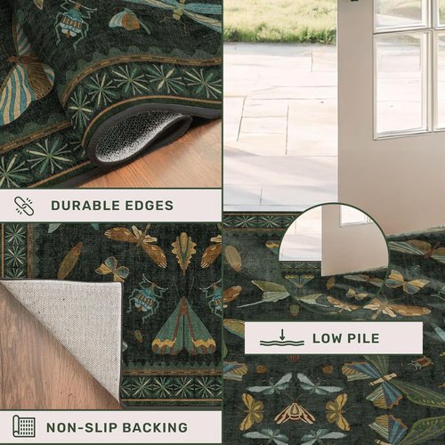 Hazo Haus 2x3 Entryway Rug - Dark Green Washable Non-Slip Throw Rug for Kitchen & Bathroom