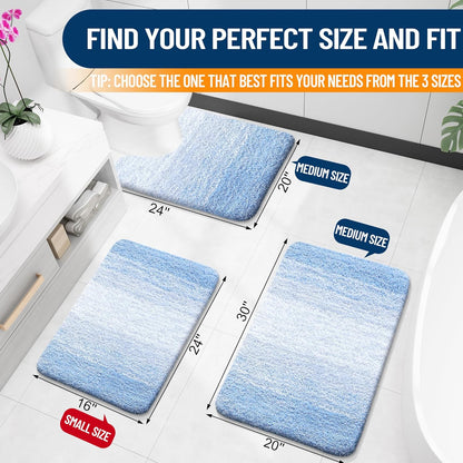 OLANLY Large Bath Rugs - Extra Soft Microfiber, Quick Dry & Washable | 54x24 Light Blue Mat
