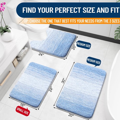 OLANLY Bathroom Rugs Mat 50x30, Extra Soft Absorbent Microfiber Bath Rugs, Rubber Backing, Quick Dry, Machine Washable Bath Mats for Bathroom Floor, Tub and Shower, Home Decor Accessories, Light Blue