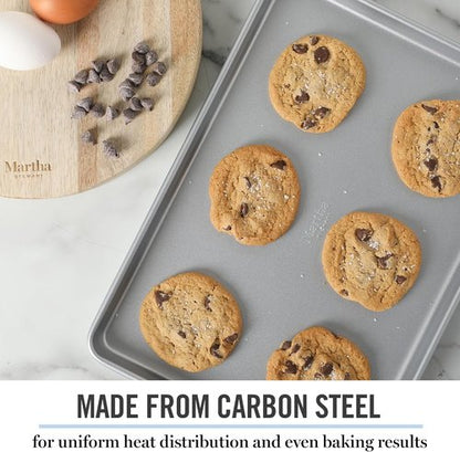 Martha Stewart Gallen Nonstick Carbon Steel Cookie Sheet - 13x9 Inch Durable Silver Baking Pan for Cookies & Brownies