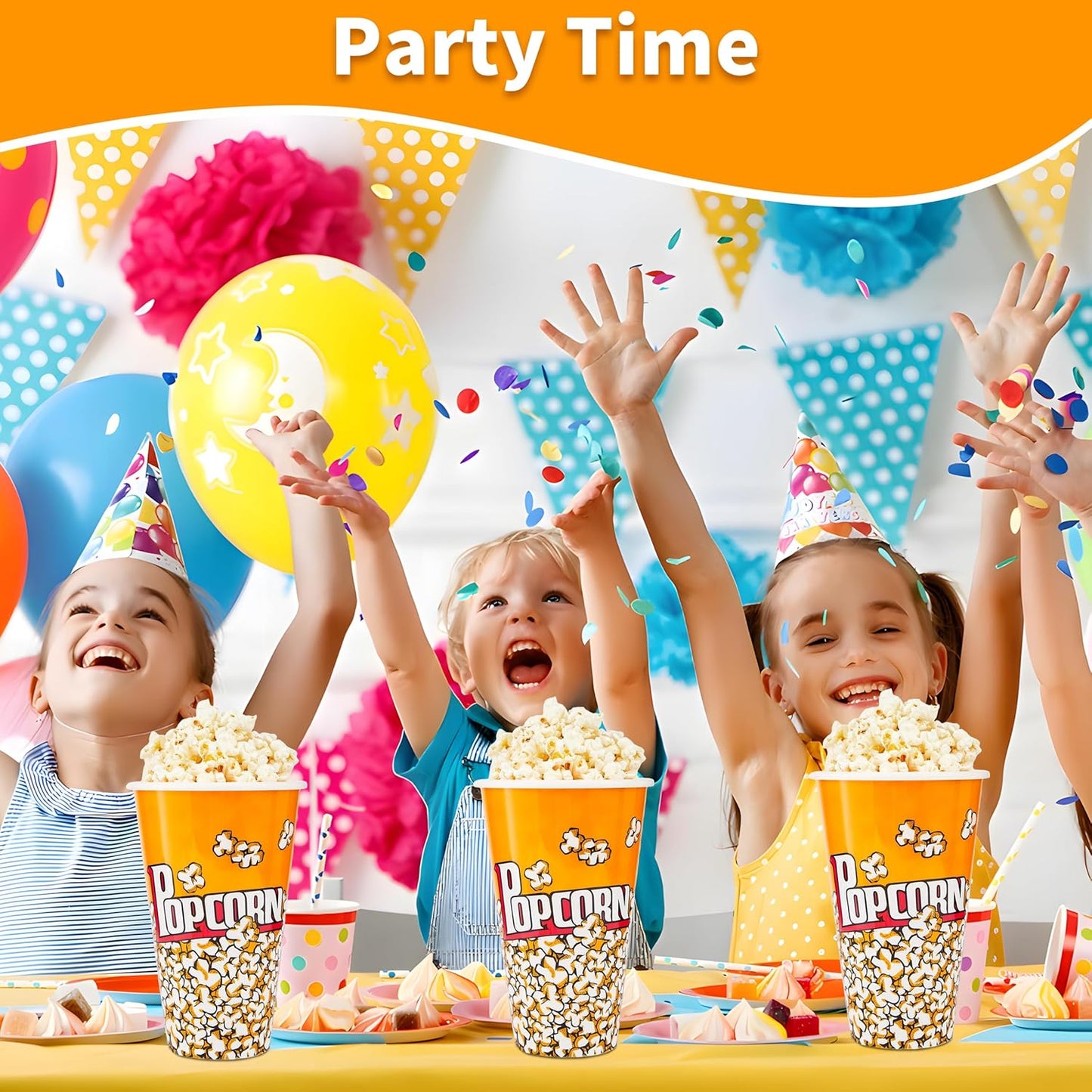 Retro Style Plastic Popcorn Buckets by [Brand Name] - Reusable 6-Pack for Movie Night Fun