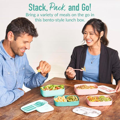 Bentgo Classic - Stackable 3-Compartment Bento Box with Utensil Set | BPA-Free Meal Prep Container (Coastal Aqua)