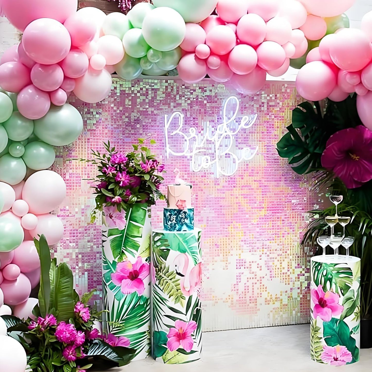 Skiennix 24Pcs Rainbow-Pink Shimmer Wall Backdrop - 12x12 Inch Shiny Sequin Panels for Parties