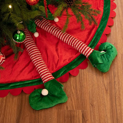 Valery Madelyn 48" Elf Christmas Tree Skirt - Red & Green Velvet