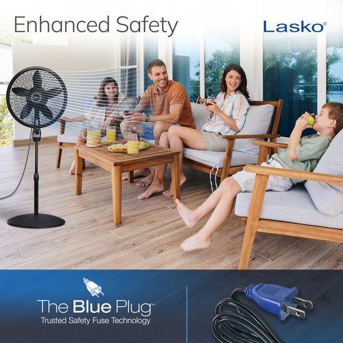 Lasko Oscillating Cyclone Pedestal Fan, Adjustable Height, Timer, Remote Control, 3 Speeds, for Bedroom, Living Room, Home Office, 18", Black, 1843