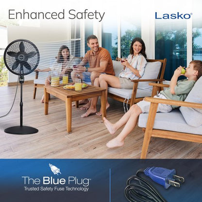 Lasko Oscillating Cyclone Pedestal Fan, Adjustable Height, Timer, Remote Control, 3 Speeds, for Bedroom, Living Room, Home Office, 18", Black, 1843