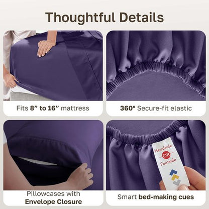 California Design Den King Size Sheet Set - Soft 400 Thread Count 100% Cotton, Deep Pocket | Dark Purple, 6-Pc with 4 Pillowcases