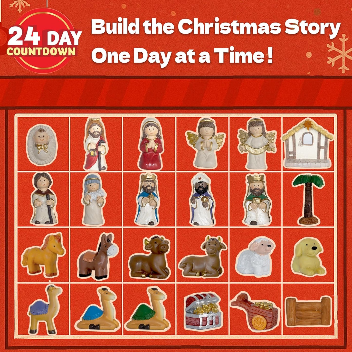 Nativity Advent Calendar 2025 - Light-Up 24-Day Nativity Scene Set with Resin Figures for Kids