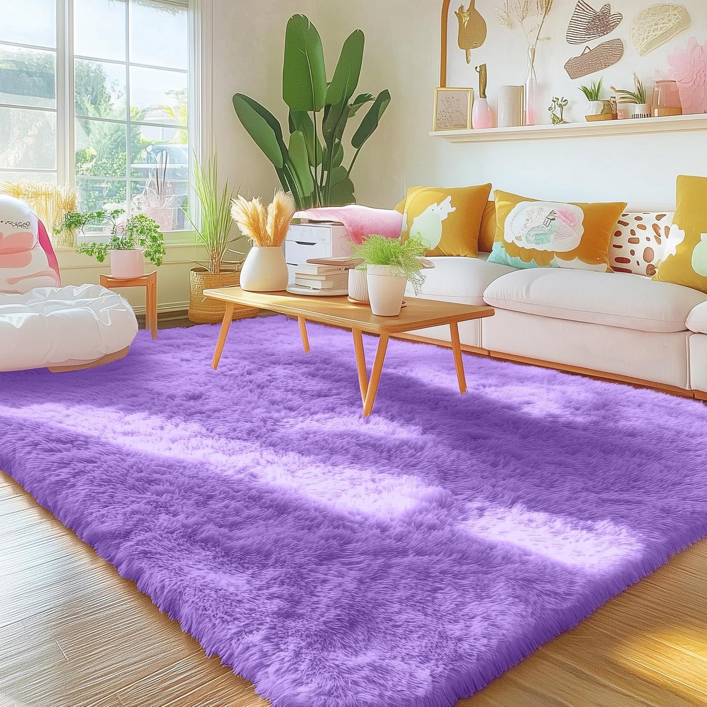 OLANLY Area Rug - Soft Fluffy Shaggy Design | Machine Washable 4x5.9 ft | Purple for Living Room & Bedroom