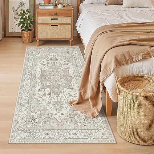 Madane Hallway Runner Rug - Vintage Washable Soft Non-Slip Indoor Carpet | 3x6 Beige/Brown