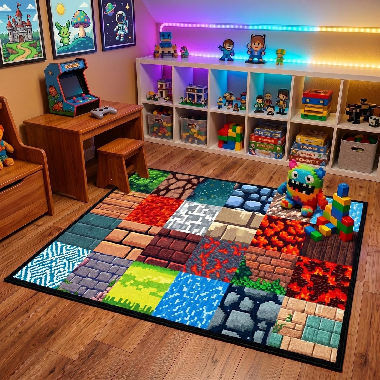 Skiennix Game Room Rug - Block Theme Carpet for Boys' Bedroom | 2'5" x 4' Gaming Floor Mat