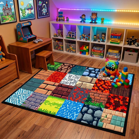 Skiennix Game Room Rug - Block Theme Carpet for Boys' Bedroom | 2'5" x 4' Gaming Floor Mat