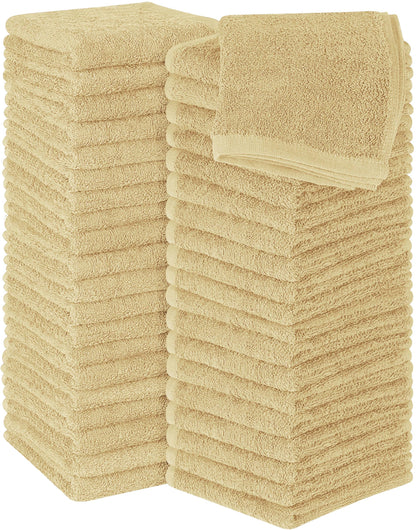 Utopia Towels 60 Pack Cotton Washcloths Set, 100% Ring Spun Cotton, Premium Flannel Face Cloths, Highly Absorbent and Soft Feel Fingertip Towels, Beige